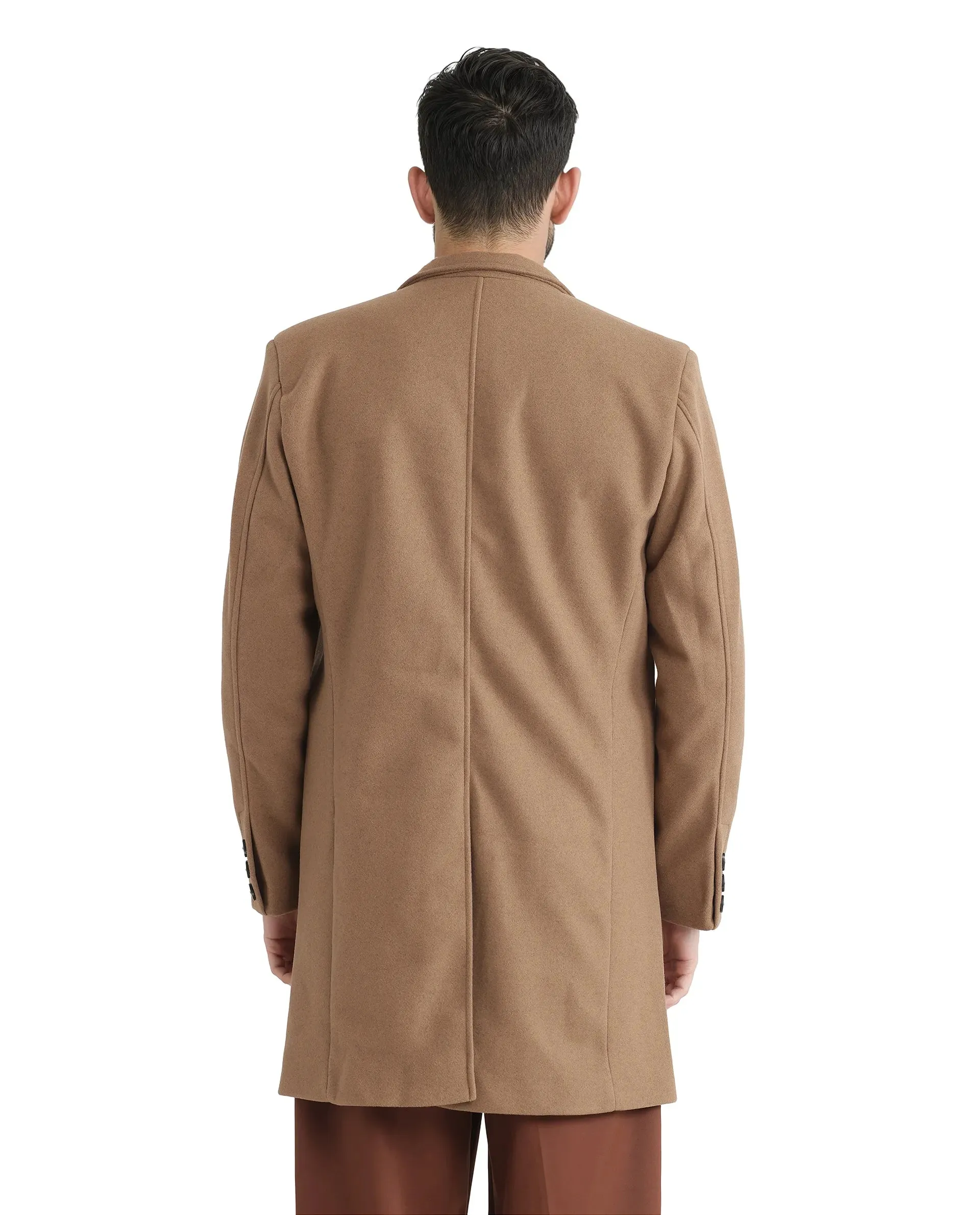 Rare Rabbit Men Dune-2 Mustard Polyester Rayon Fabric Full Sleeve Round Neck Button Closure Textured Long Coat