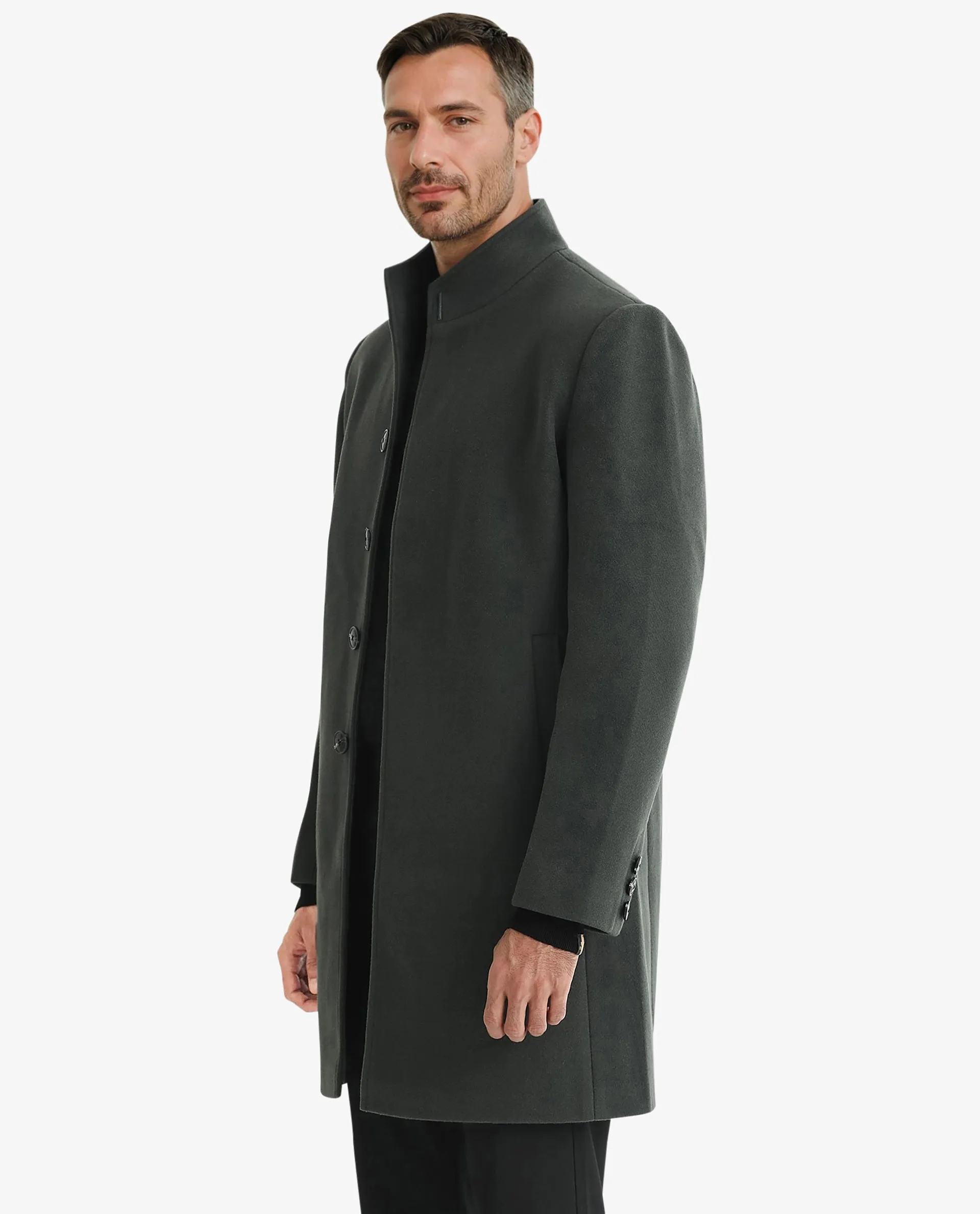 Rare Rabbit Men's Dune Green Textured High Neck Long Coat