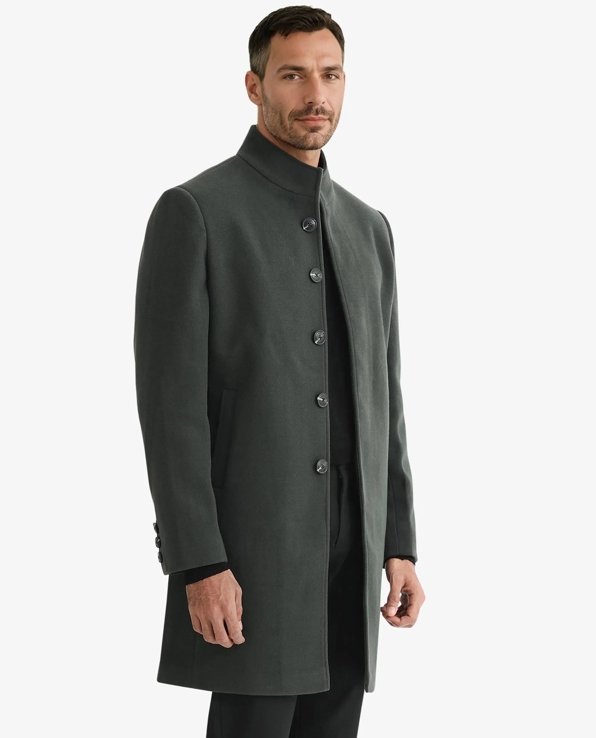 Rare Rabbit Men's Dune Green Textured High Neck Long Coat