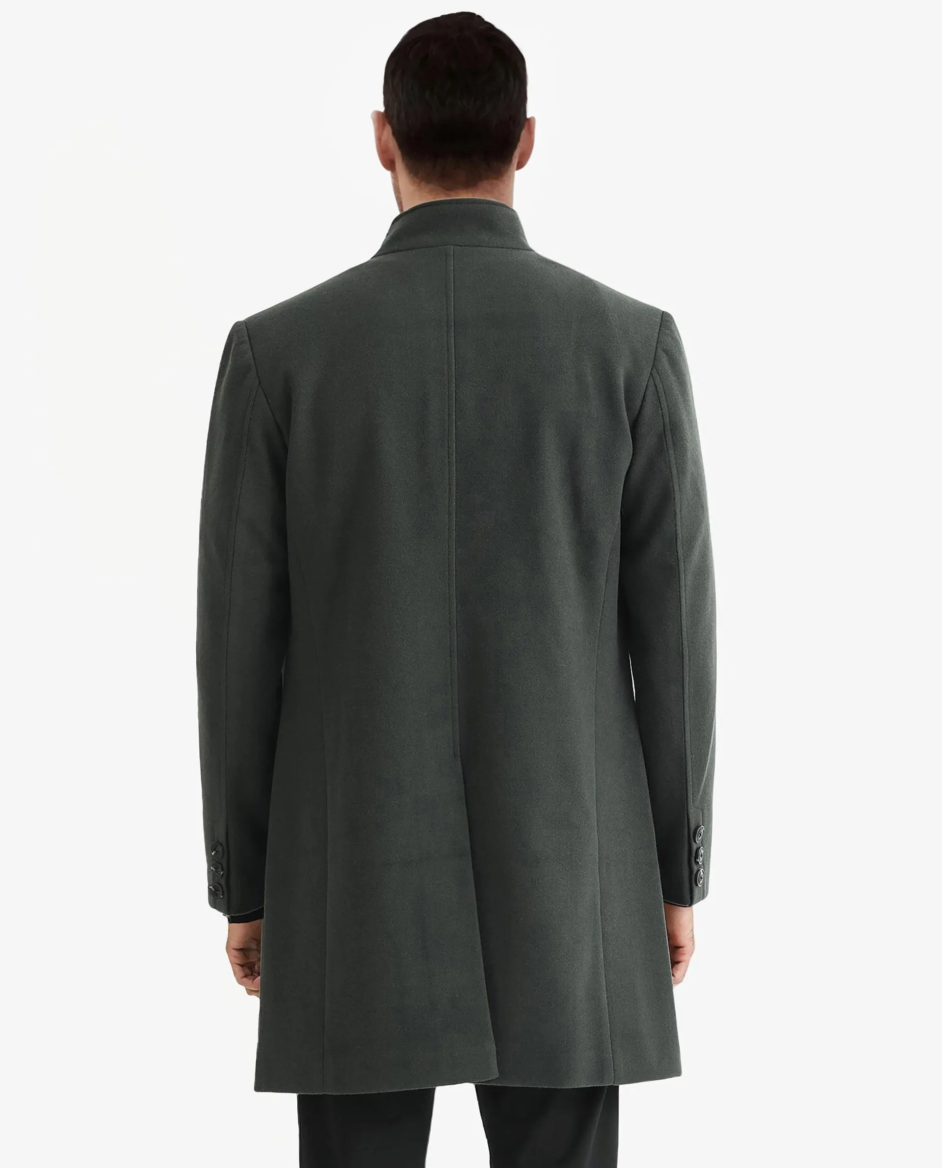 Rare Rabbit Men's Dune Green Textured High Neck Long Coat