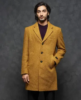 Rare Rabbit Men's Hong Yellow Jacket Textured Notch Lapel Long Coat