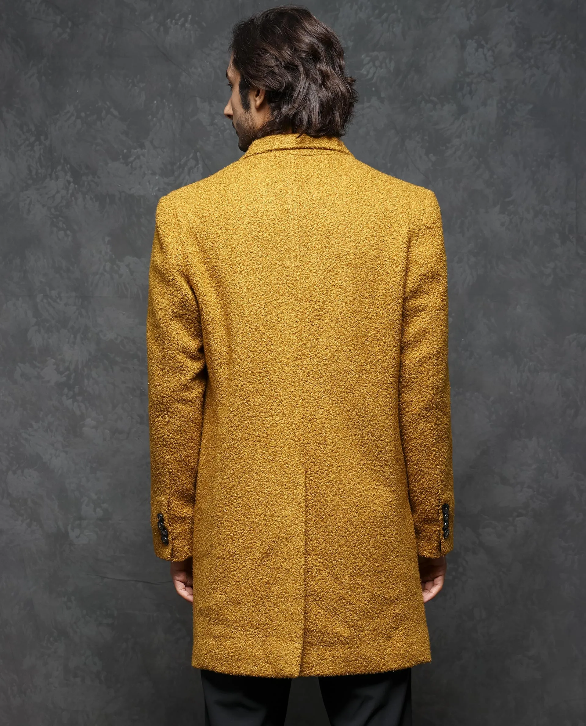 Rare Rabbit Men's Hong Yellow Jacket Textured Notch Lapel Long Coat