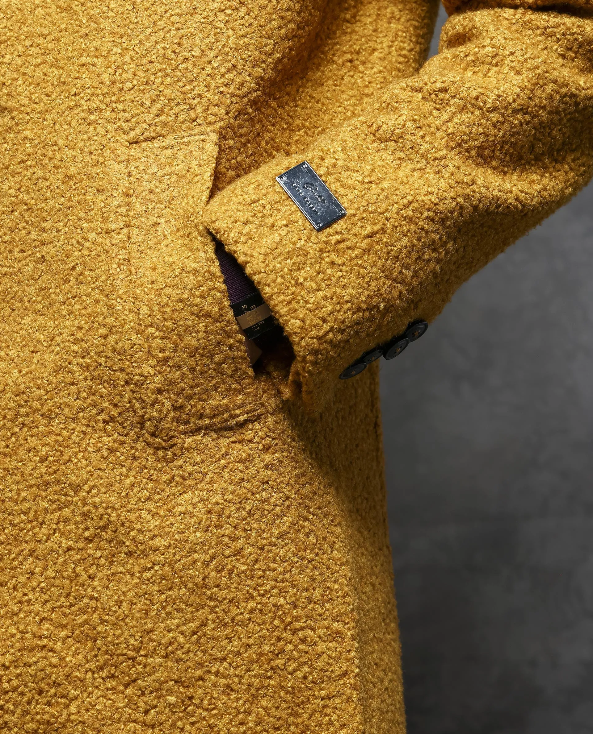 Rare Rabbit Men's Hong Yellow Jacket Textured Notch Lapel Long Coat