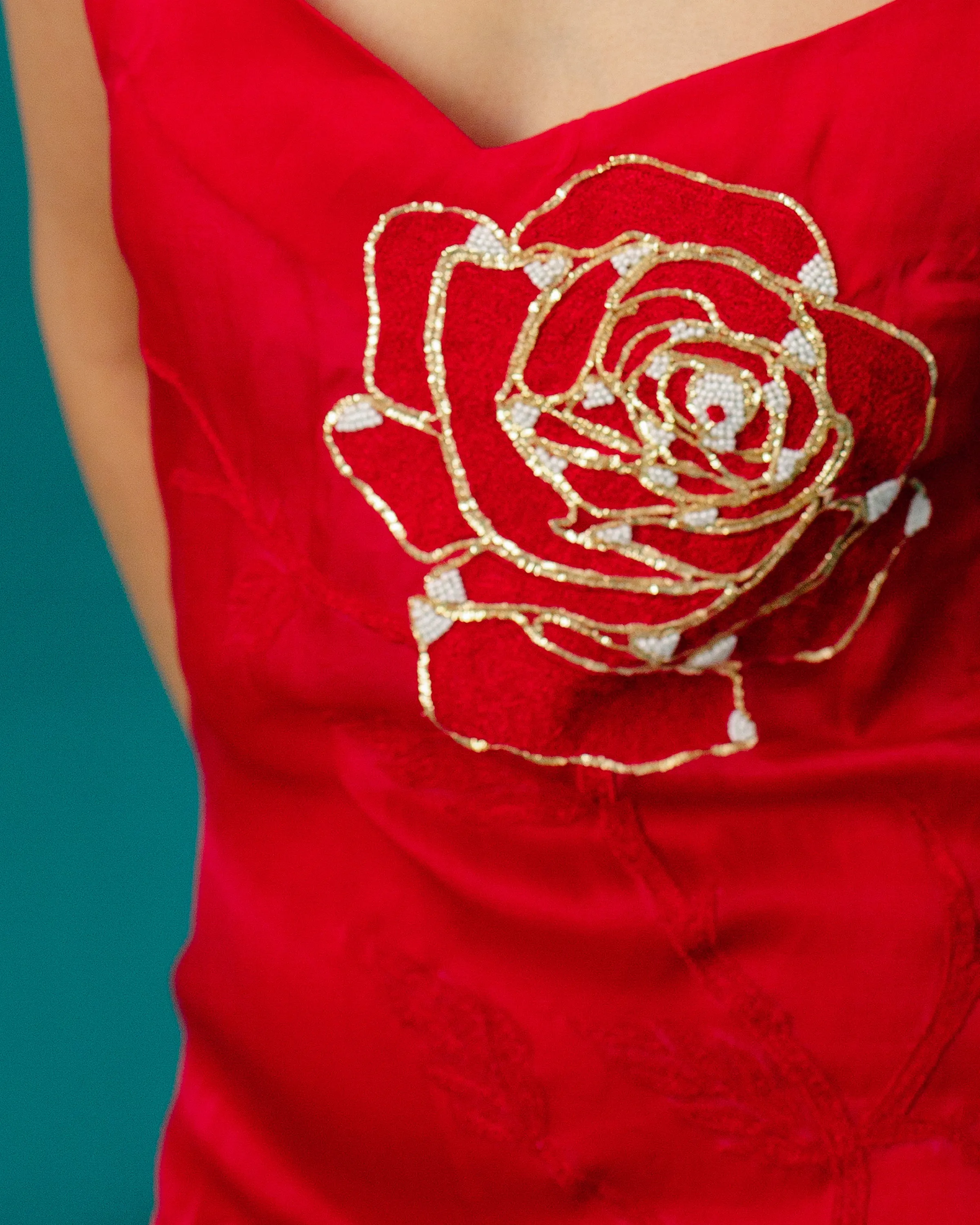 Red Roses Organza Slip Dress