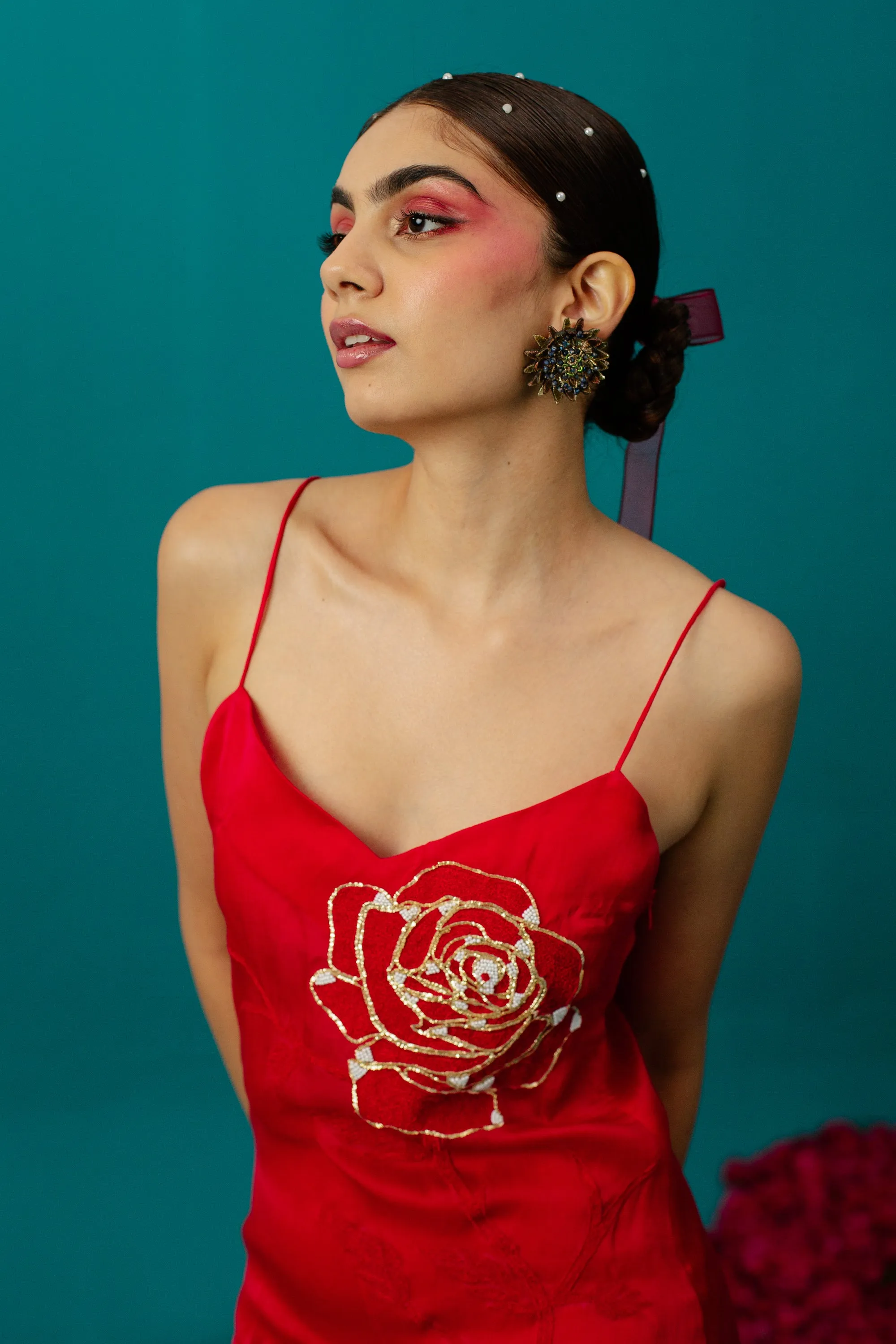 Red Roses Organza Slip Dress