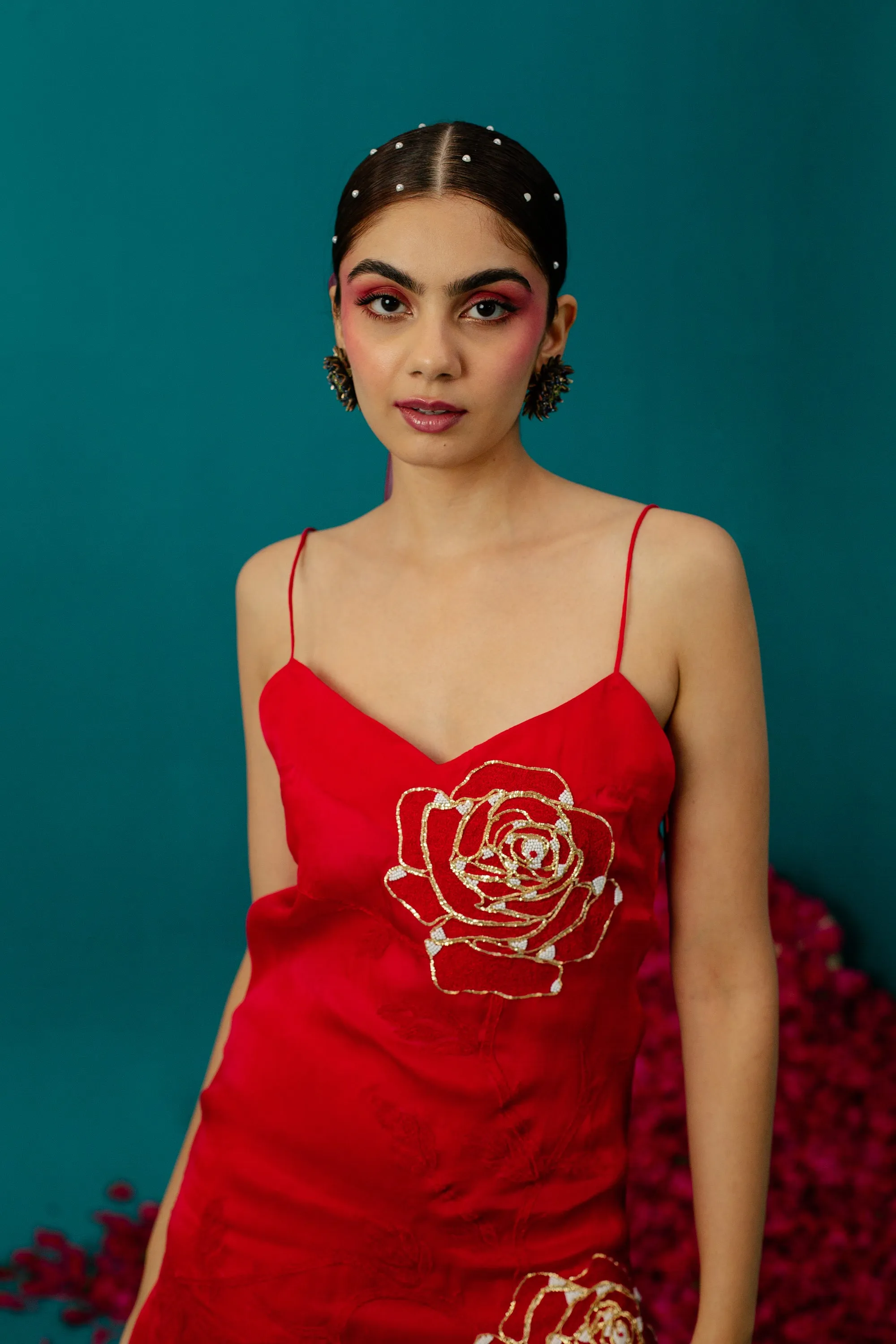 Red Roses Organza Slip Dress