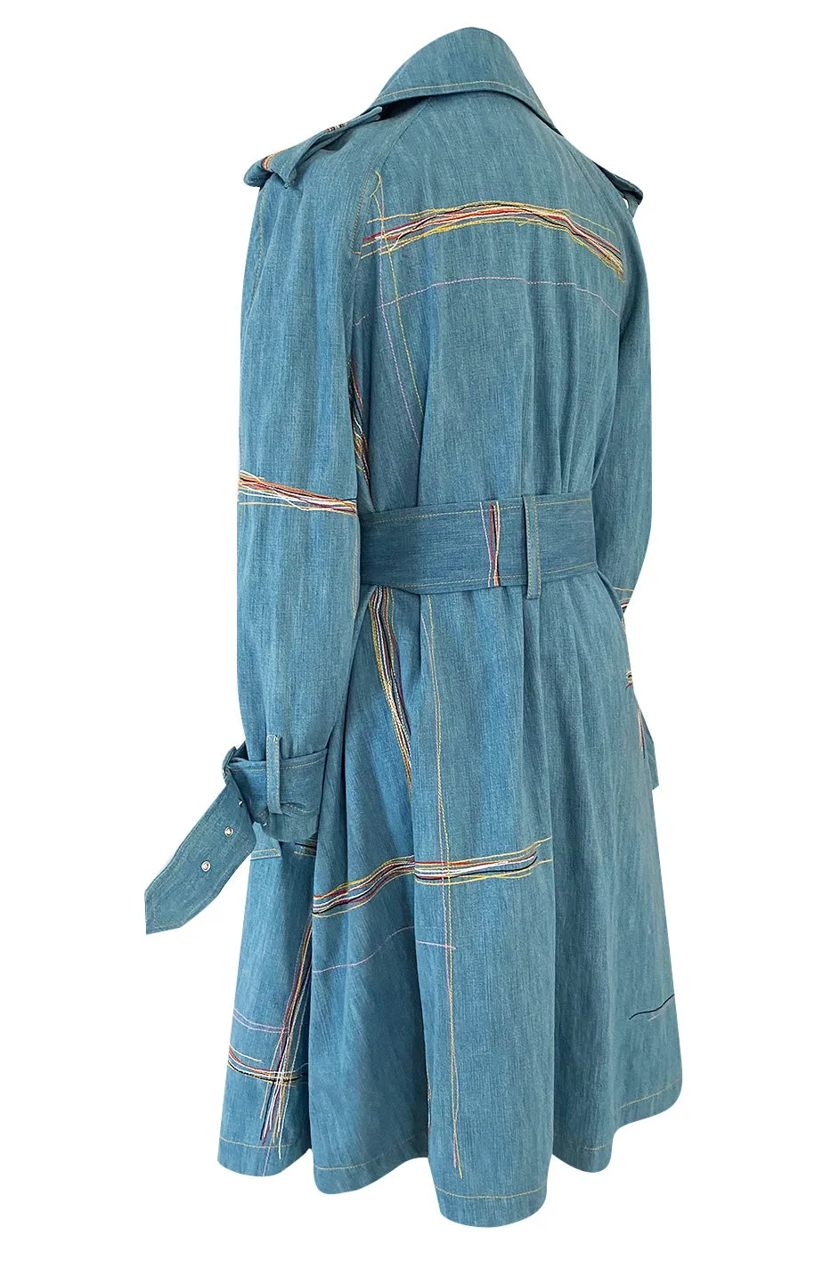 Resort 2002 John Galliano Denim Trench Coat w Embroidered Detailing