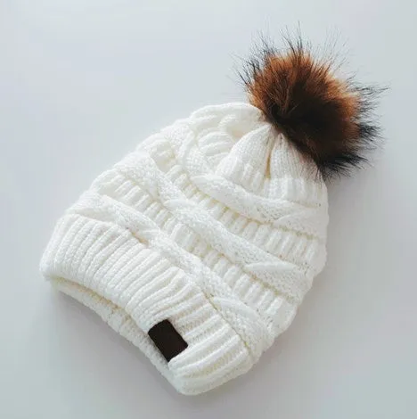 Rib Knit Fox Fur Slouch Hat White/Natural HA451