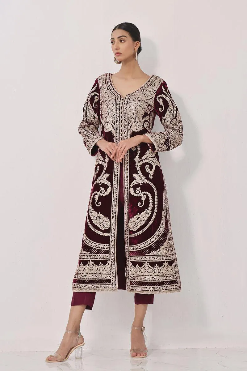 Rizwan Beyg Design - Veroz - Pure Velvet - Maroon - 1 Piece