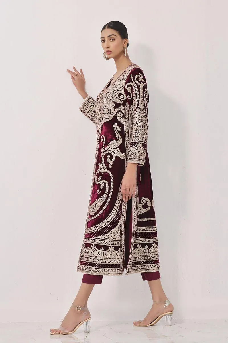 Rizwan Beyg Design - Veroz - Pure Velvet - Maroon - 1 Piece