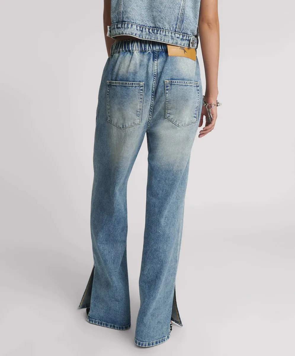 Roadhouse Wide Leg Drawstring Denim Jeans - Sunset Blue