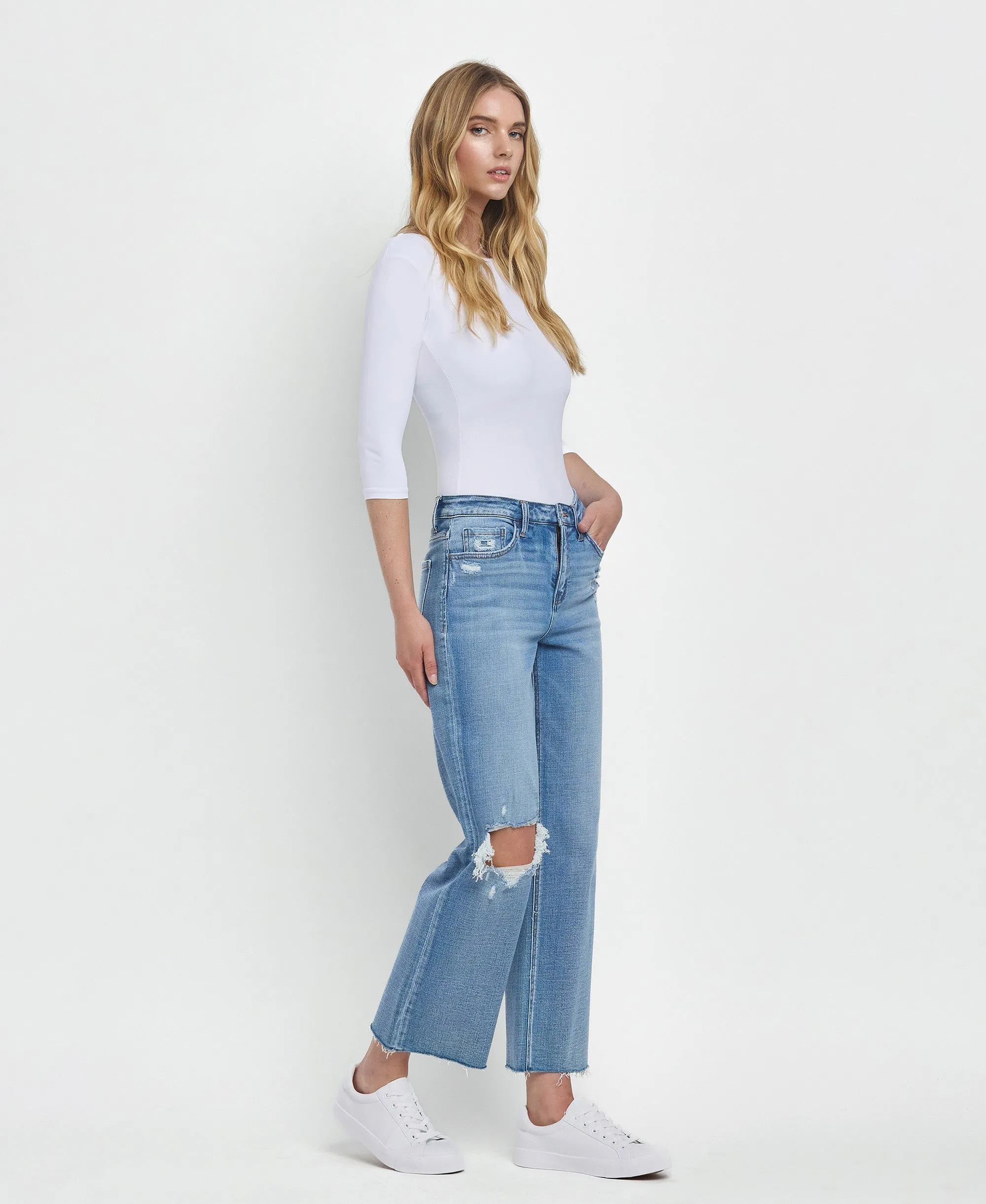 Satisfactory - High Rise Crop Slim Wide Jeans