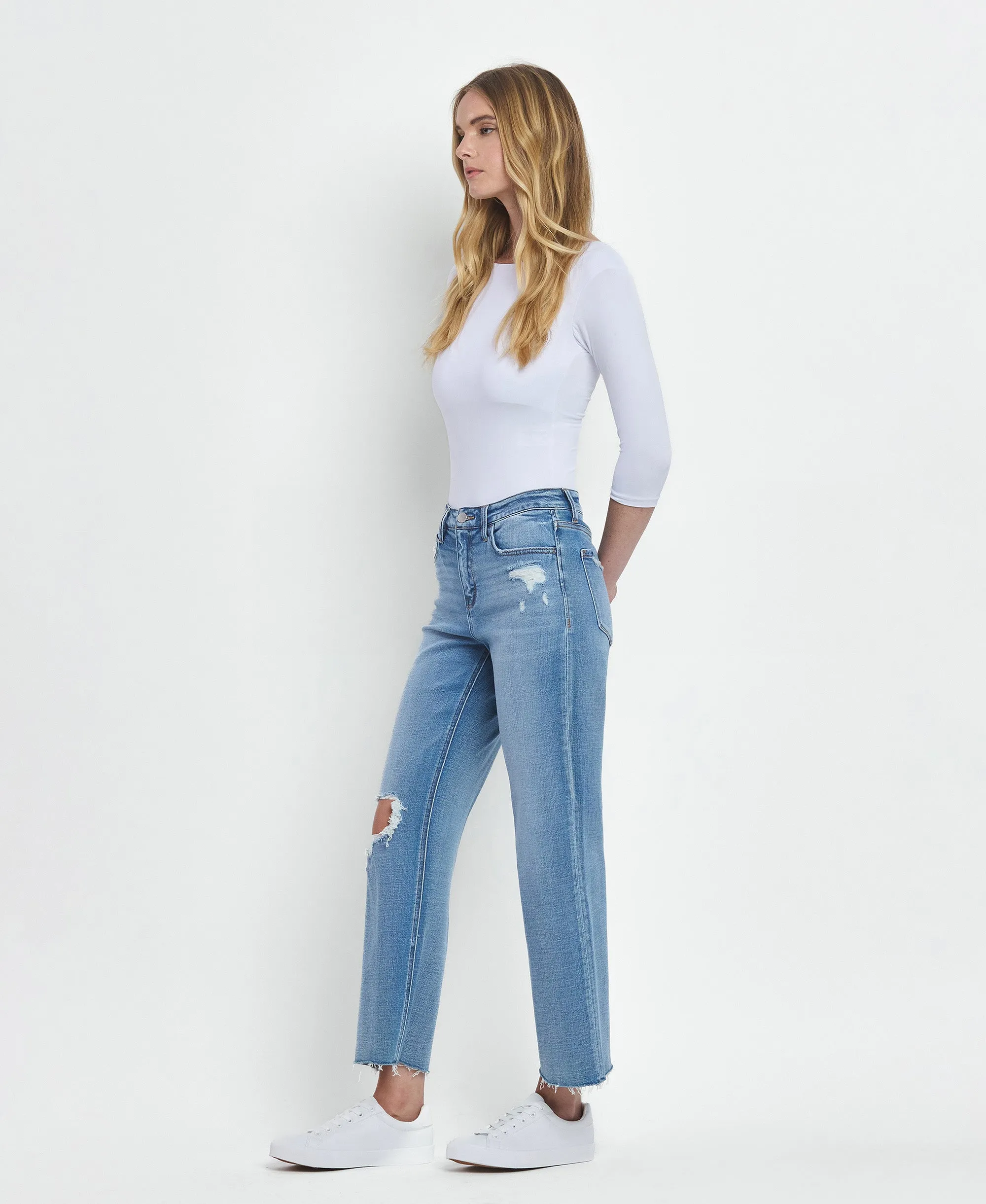 Satisfactory - High Rise Crop Slim Wide Jeans