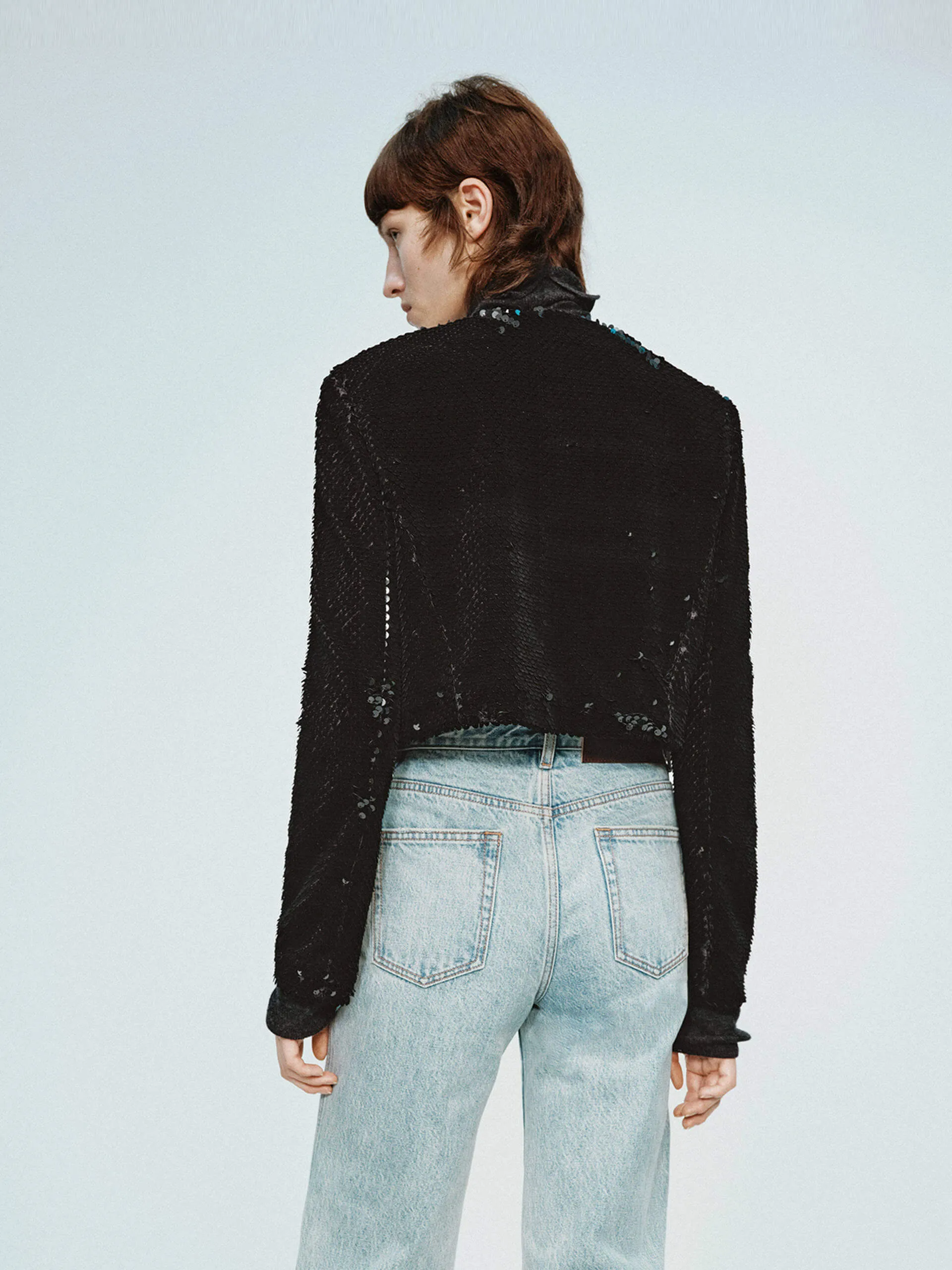 Sequins Finish Cropped Coat