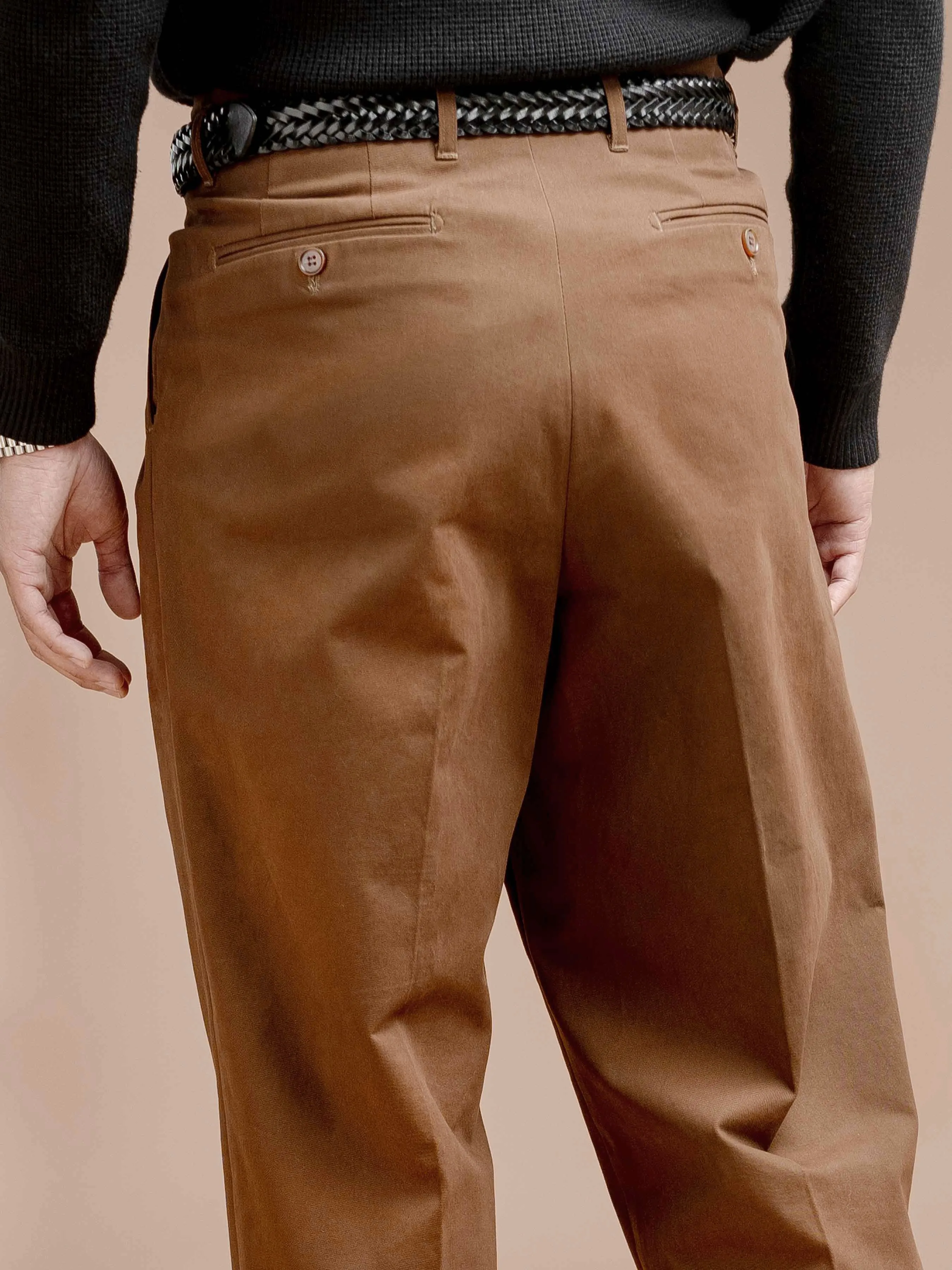 Siena High-Waist Pleated Trousers - Brown (Wide Fit)