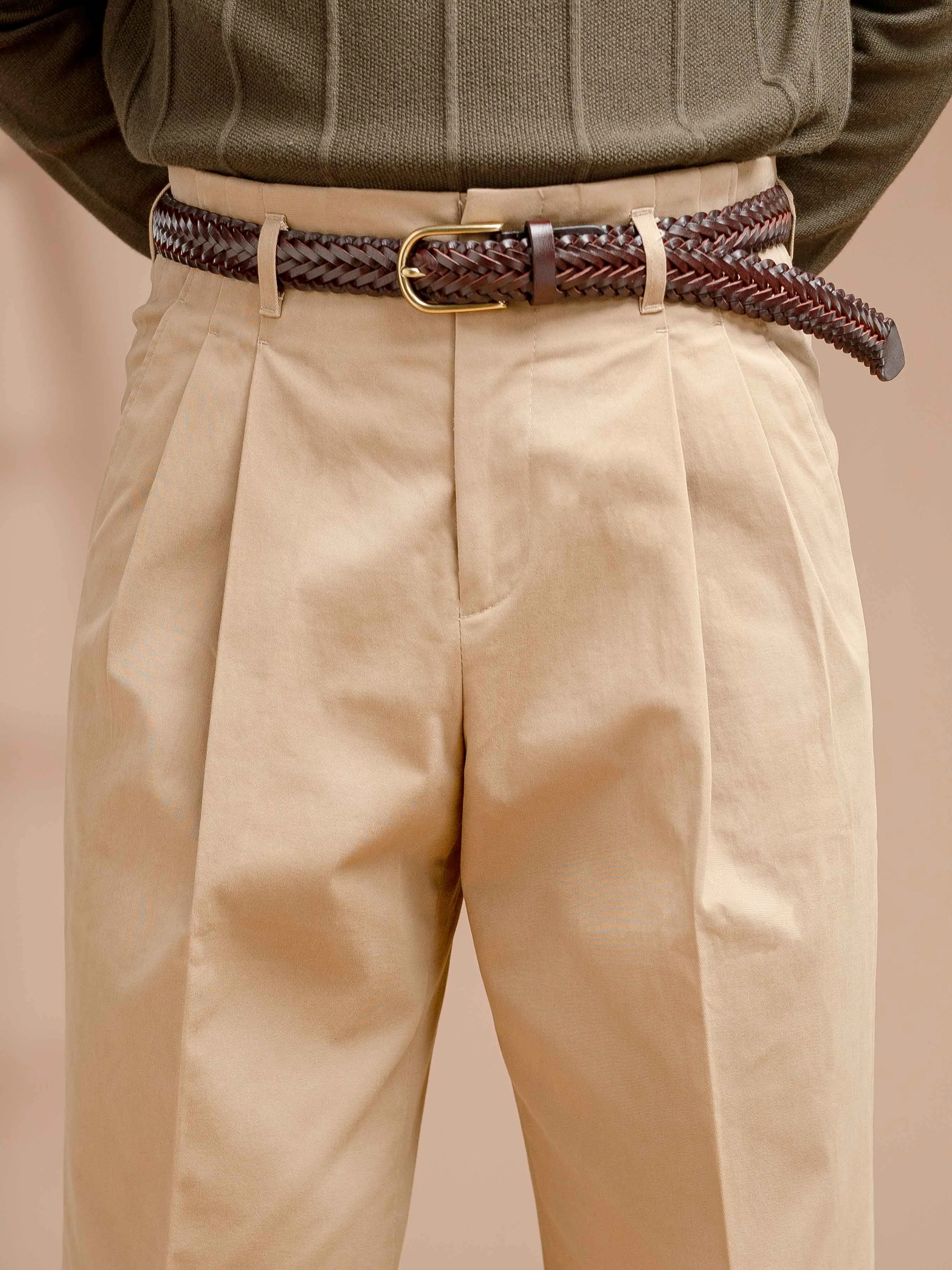 Siena High-Waist Pleated Trousers - Khakis (Wide Fit)