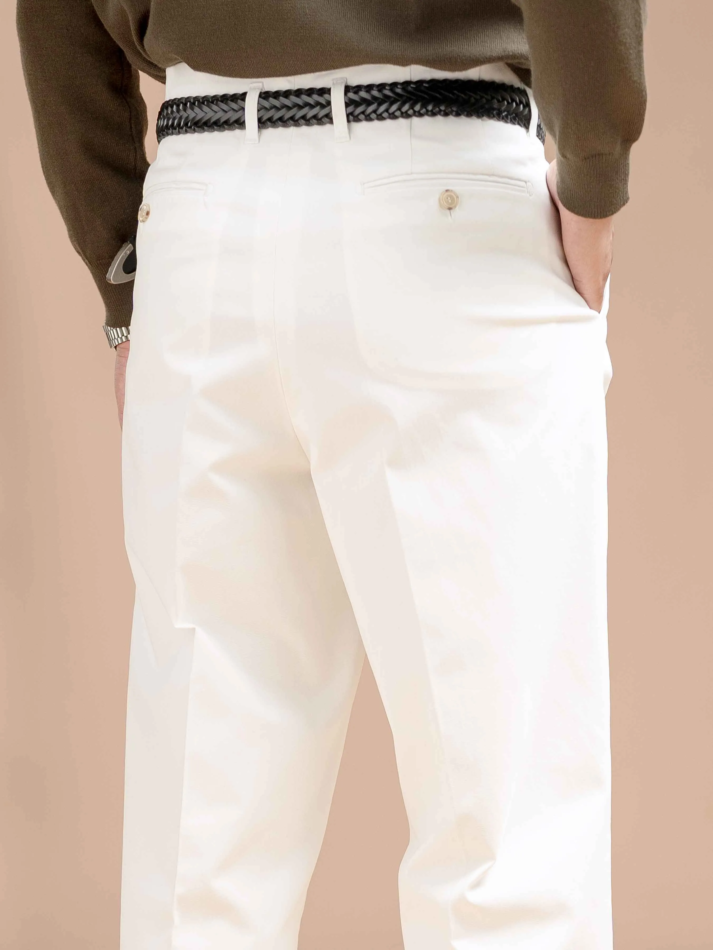 Siena High-Waist Pleated Trousers - White (Wide Fit)