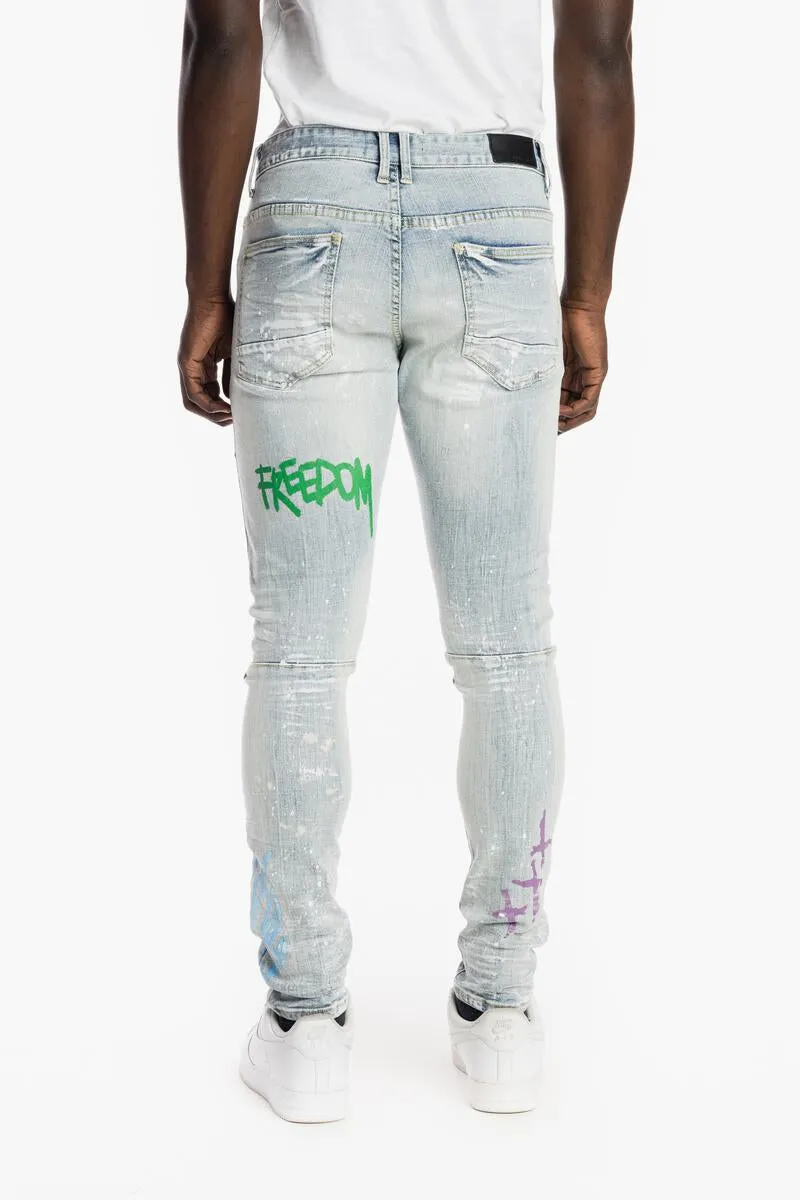 Smoke Rise Men's Fashion Graffitti Denim Jean