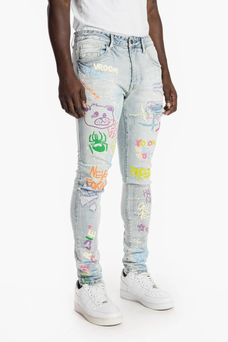 Smoke Rise Men's Fashion Graffitti Denim Jean