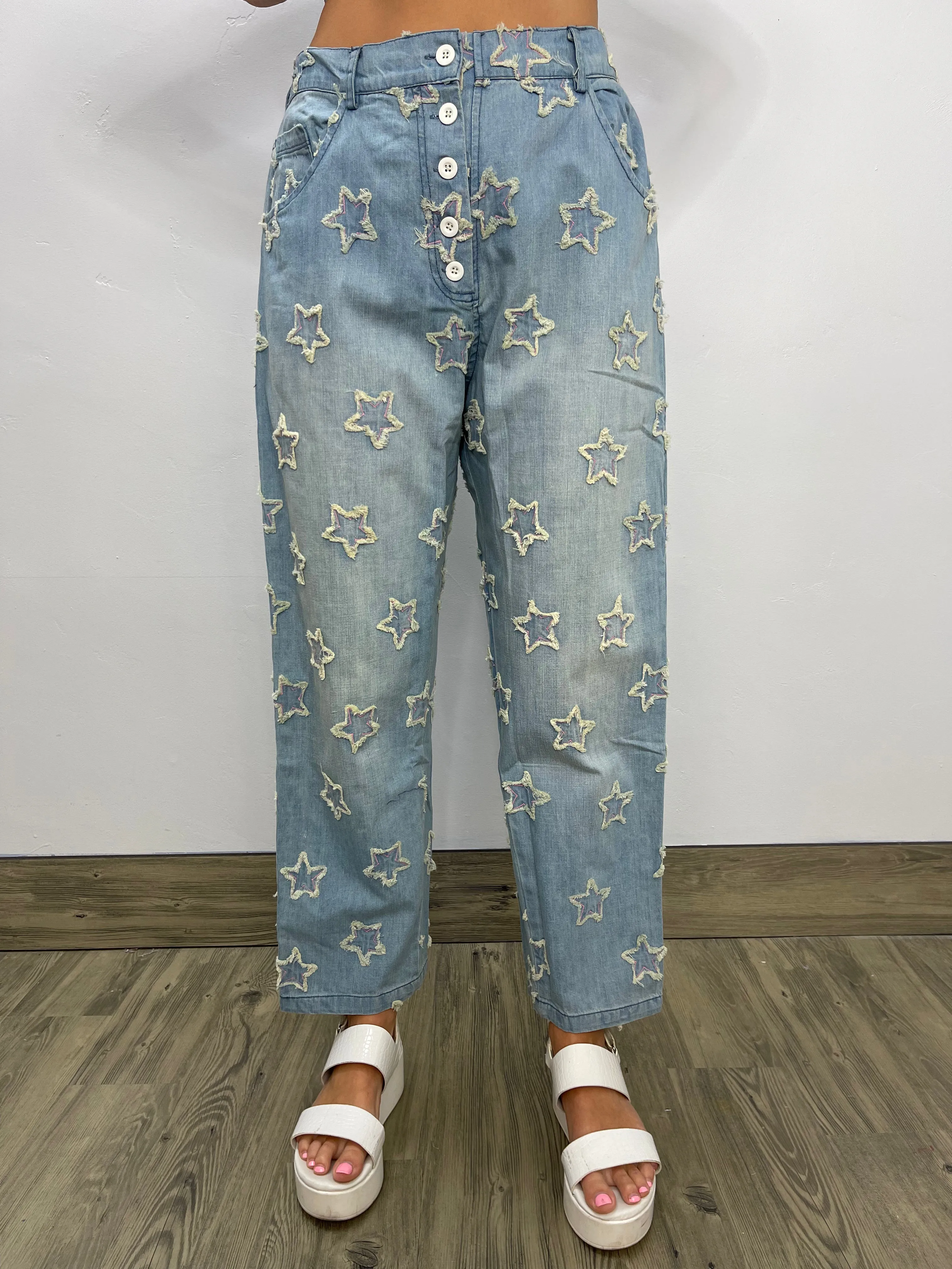 Star Pattern Blue Denim Jeans