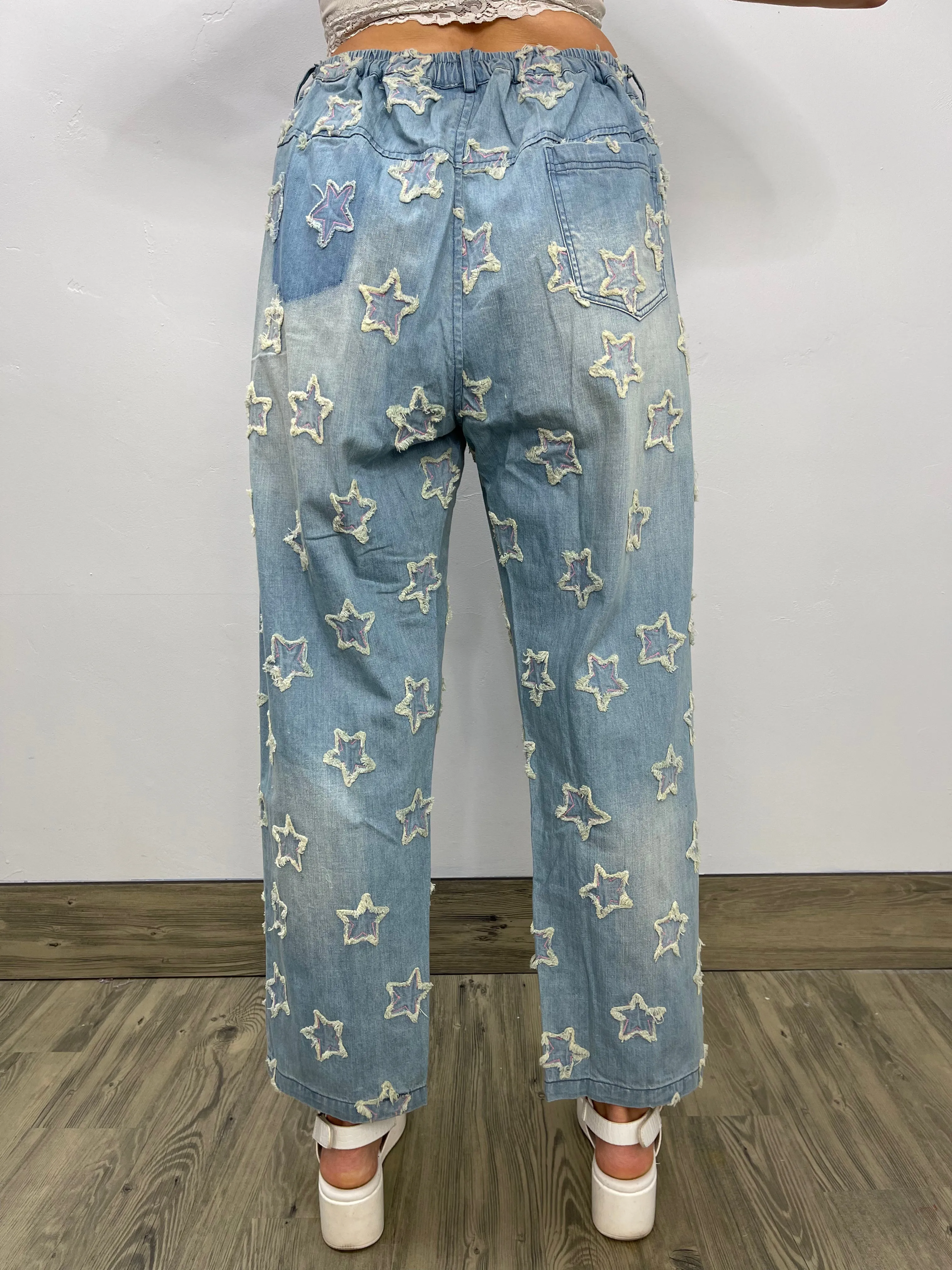 Star Pattern Blue Denim Jeans