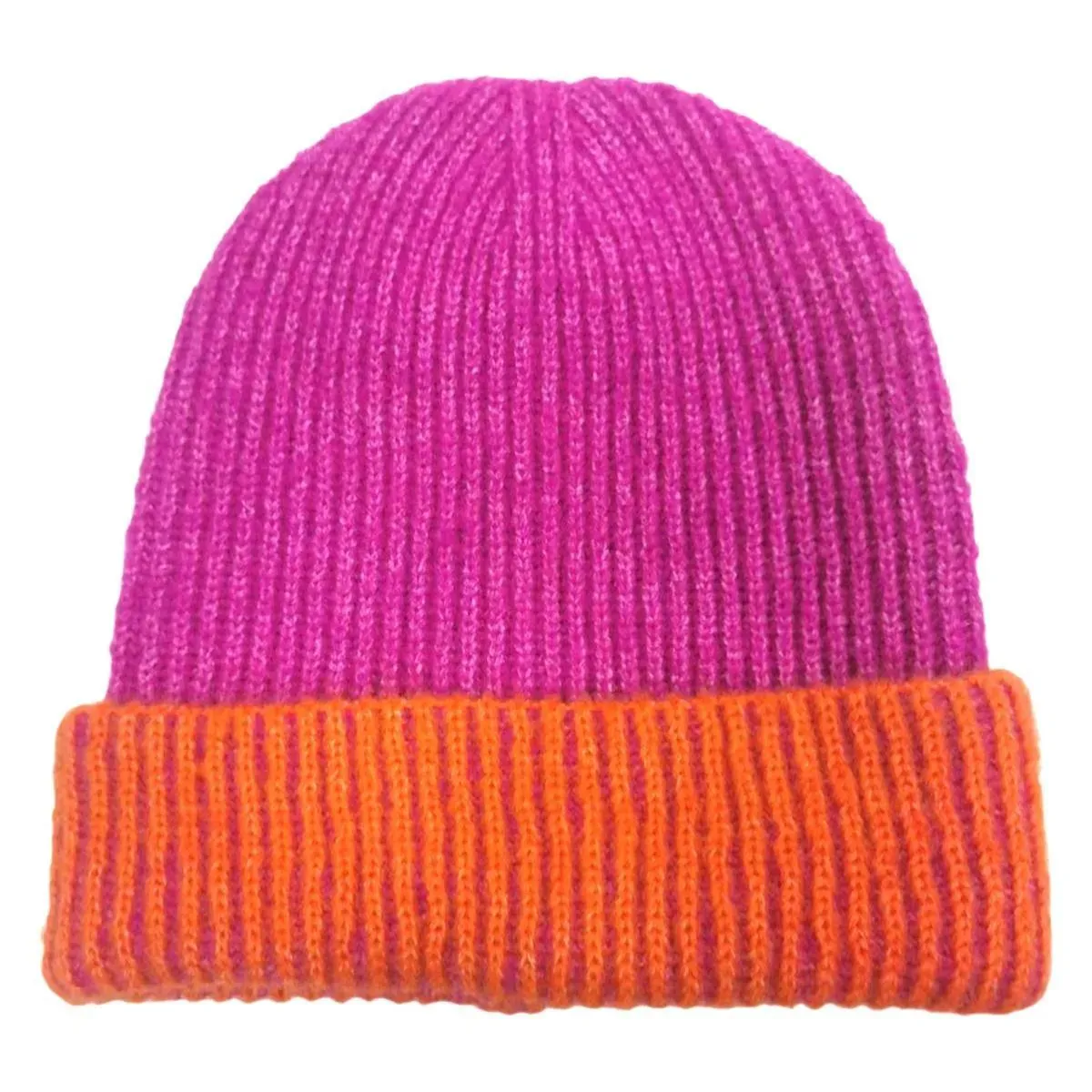 Stay Toasty: Ribbed Knit Beanie Hat in Fuchsia/Orange