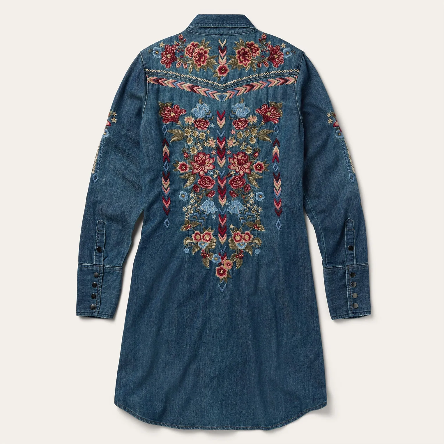 Stetson Women's Lavish Embroidered Denim Western Shirt Dress in Dark Wash