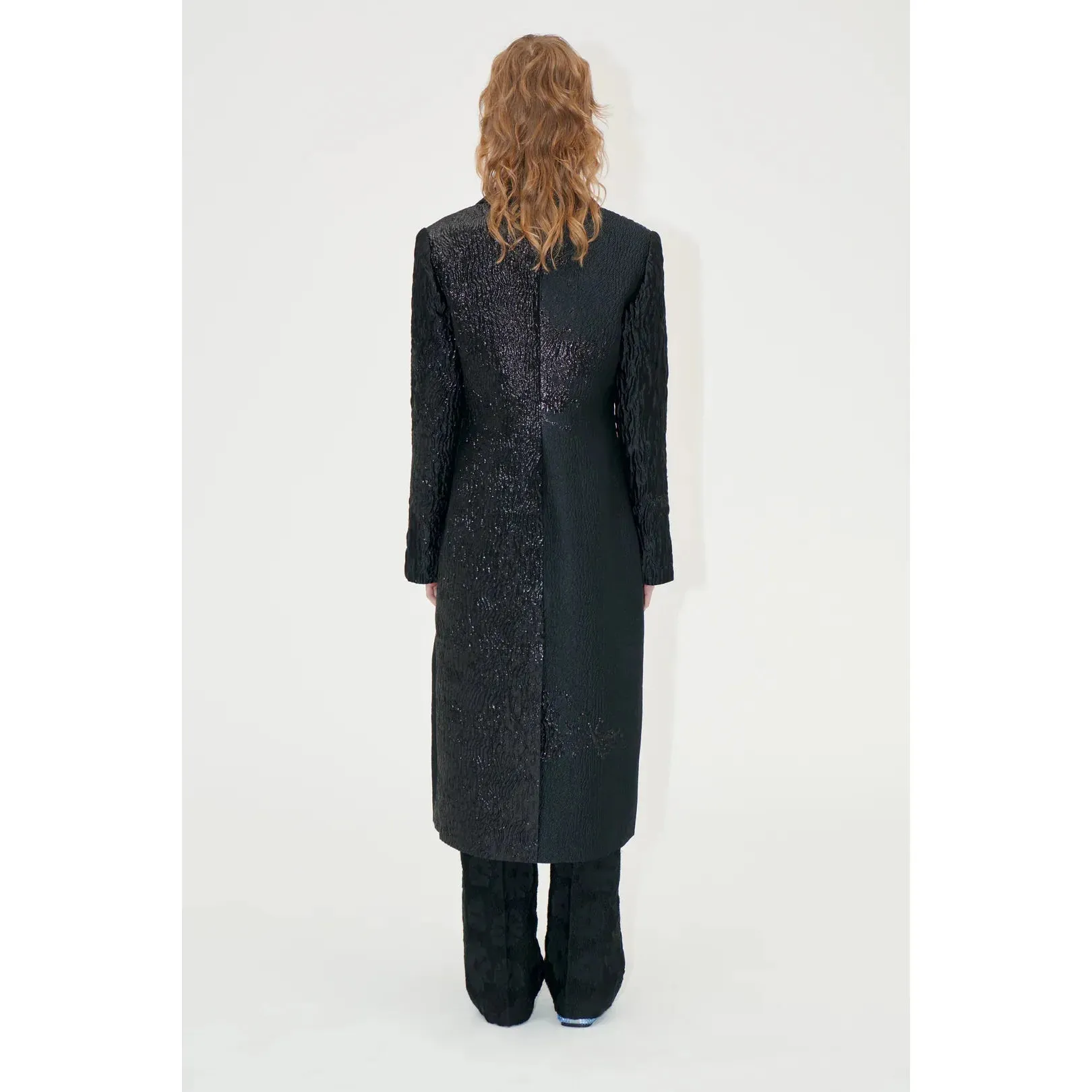 Stine Goya Long Sleeve Straight Coat in Black Impressionist Hue