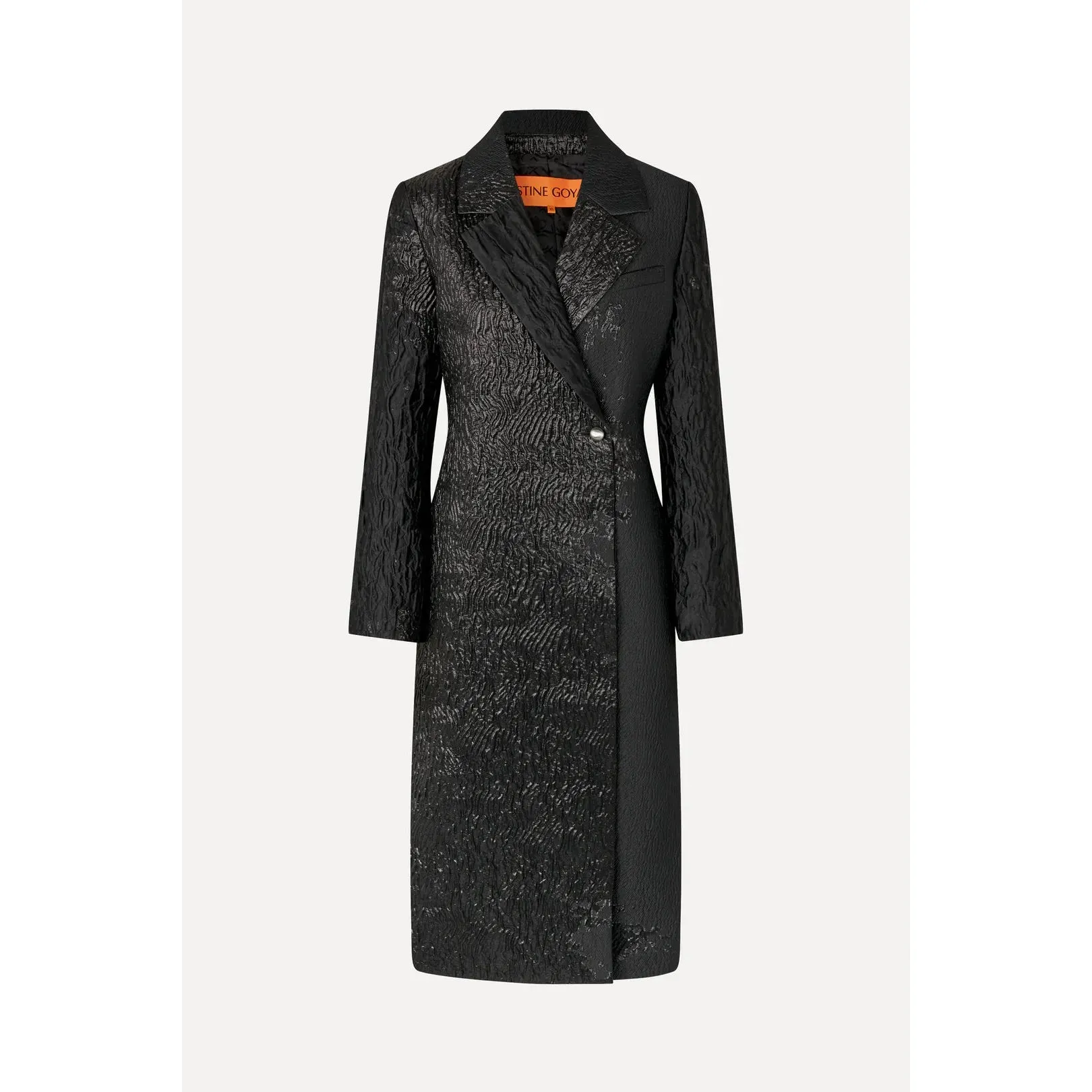 Stine Goya Long Sleeve Straight Coat in Black Impressionist Hue