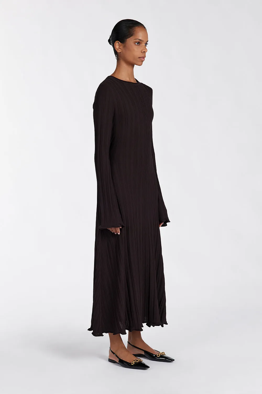 SYLVIA BITTER CHOC KNIT MIDI DRESS