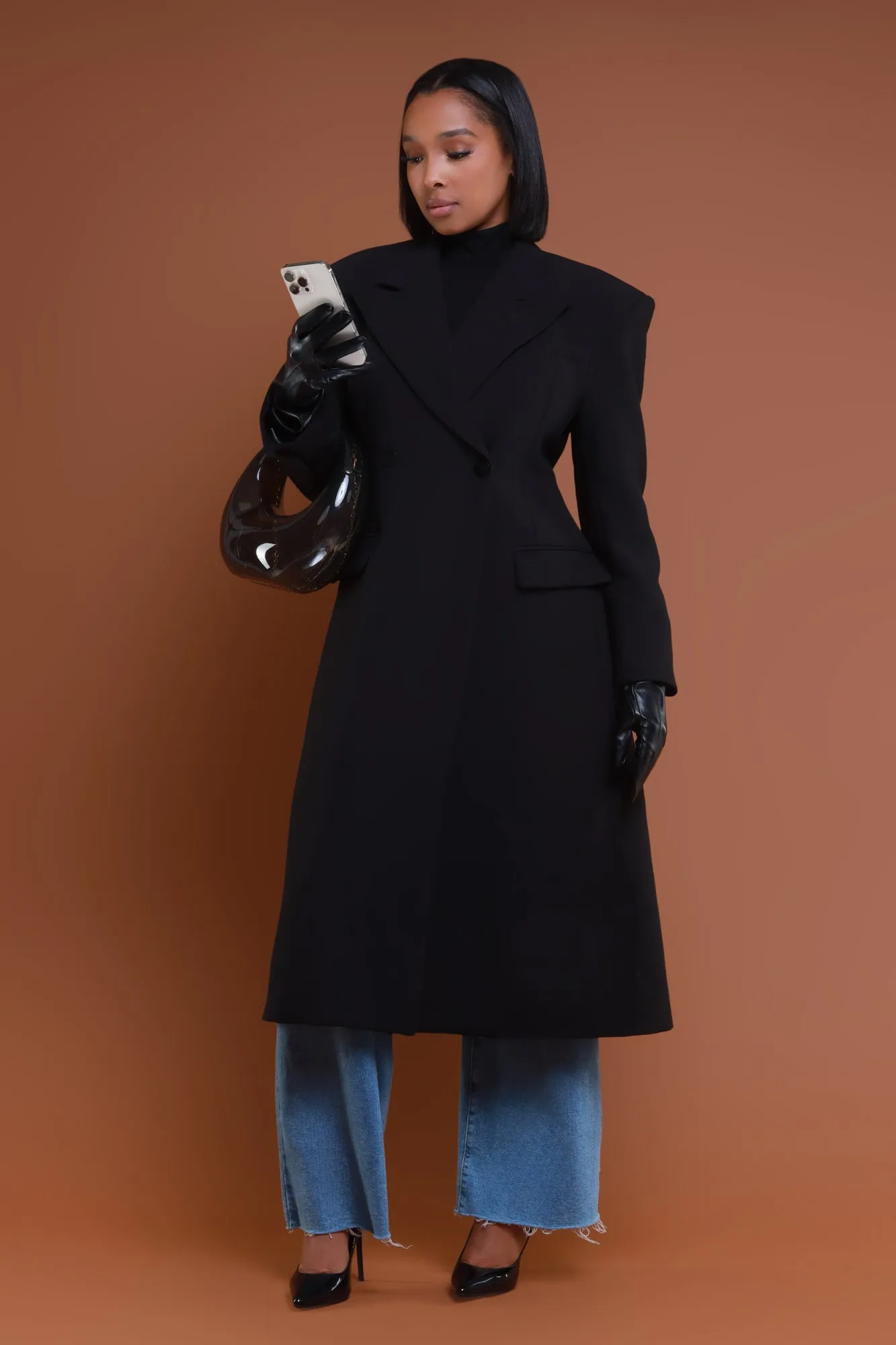 Take Notes Double Breasted Longline Coat - Black