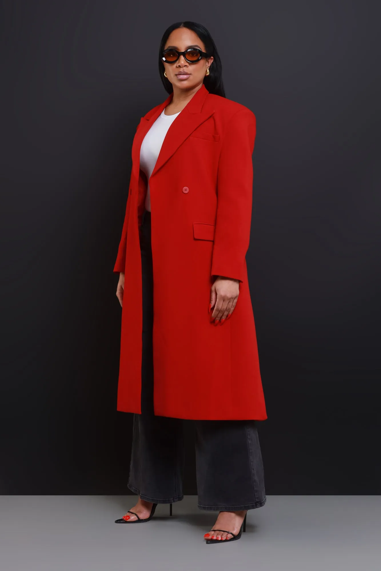 Take Notes Double Breasted Longline Coat - Red