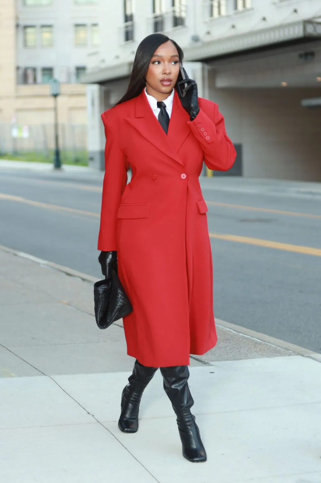 Take Notes Double Breasted Longline Coat - Red