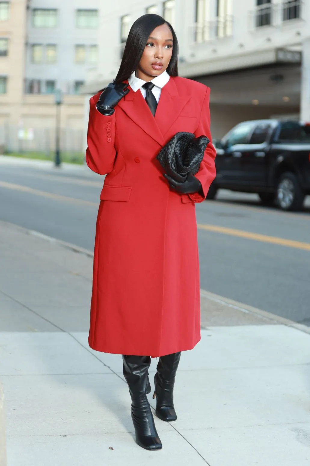 Take Notes Double Breasted Longline Coat - Red