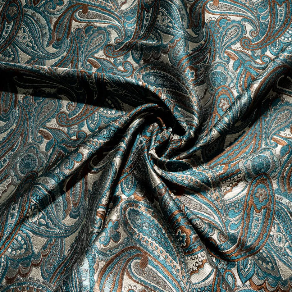 Teal, Brown & Beige Mixed Fibre Brocade