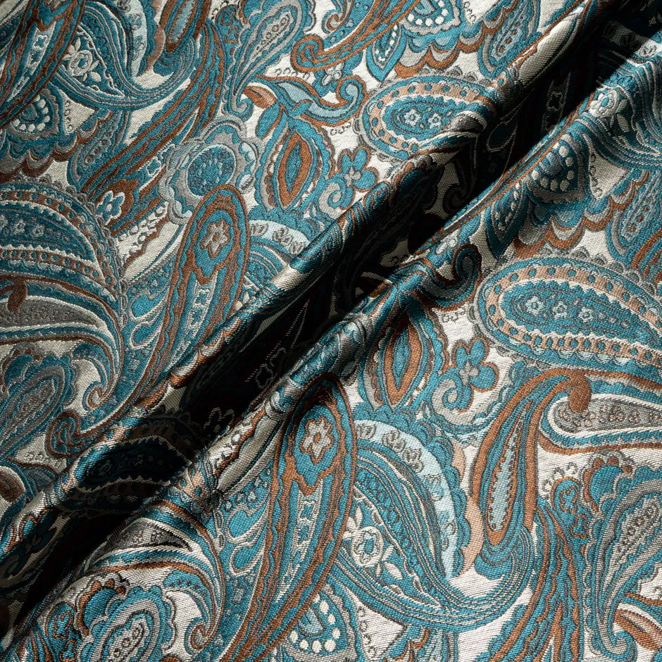 Teal, Brown & Beige Mixed Fibre Brocade