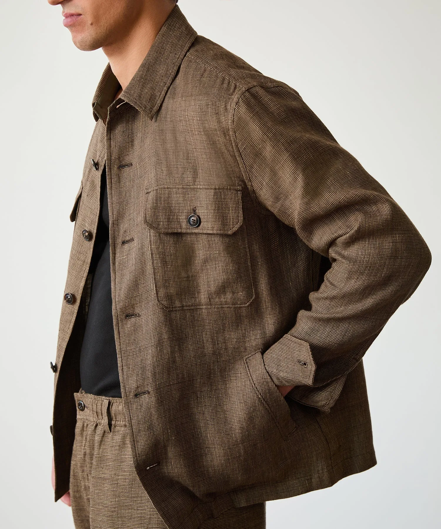 Textured Tailored Shirt Jacket in Brown