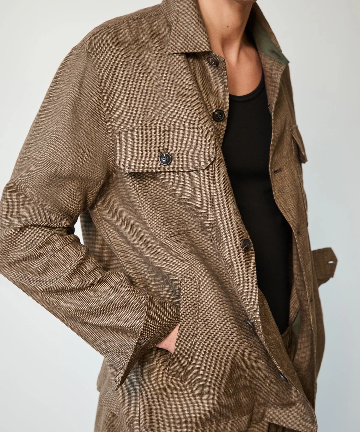 Textured Tailored Shirt Jacket in Brown