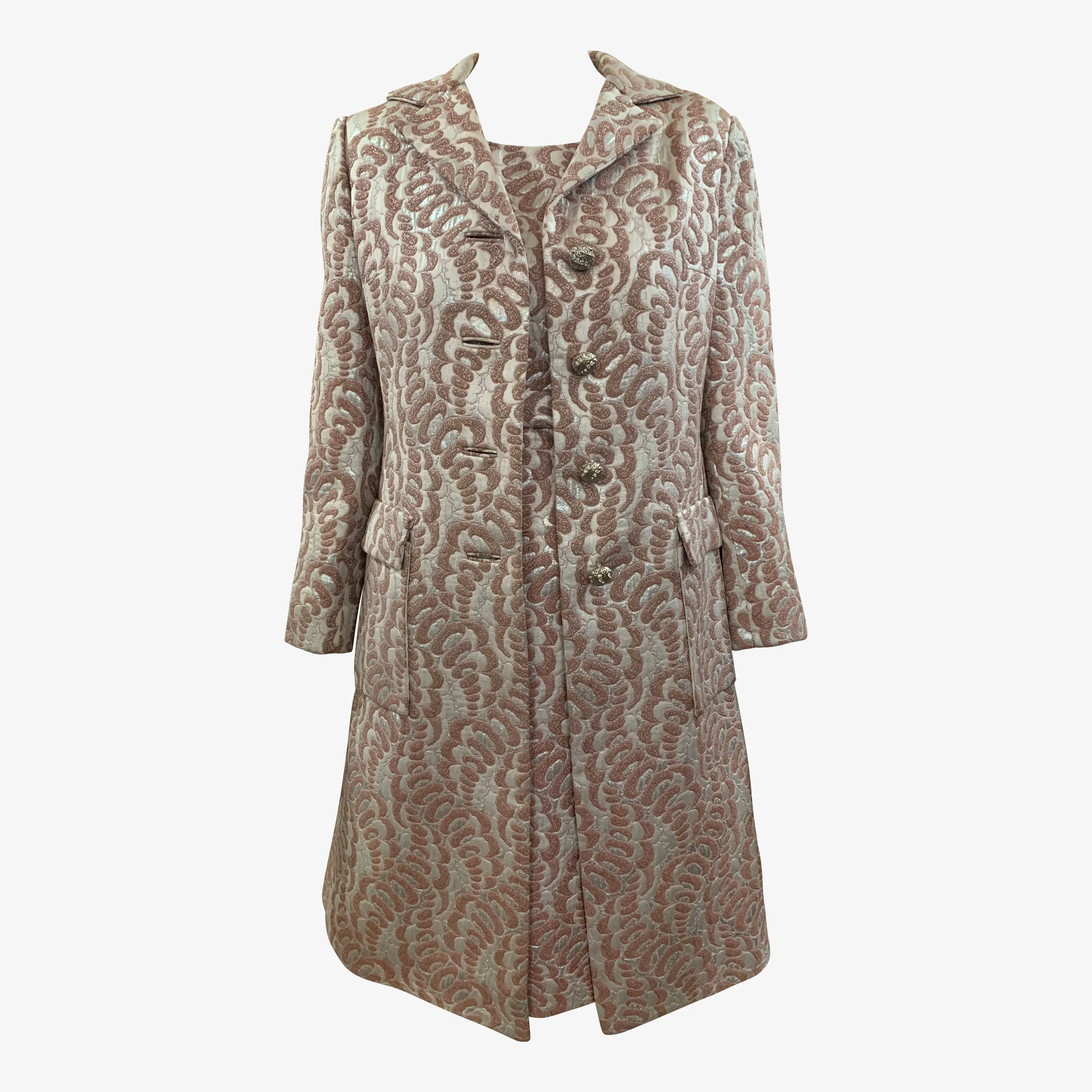 Thalhimers 60s Metallic Brocade Dress and Coat Ensemble