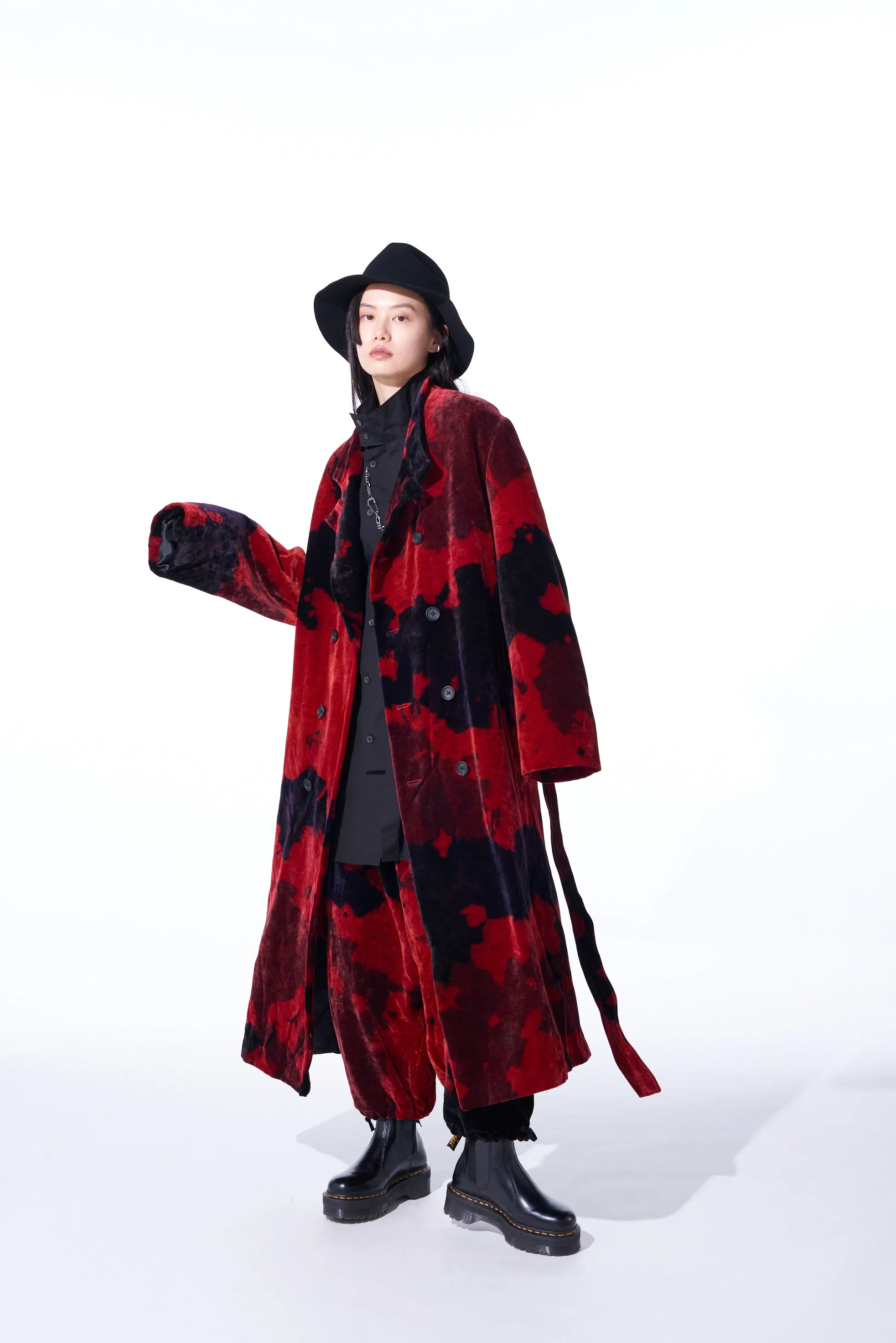 TIE-DYE VELVET DOUBLE-BREASTED STAND COLLAR COAT