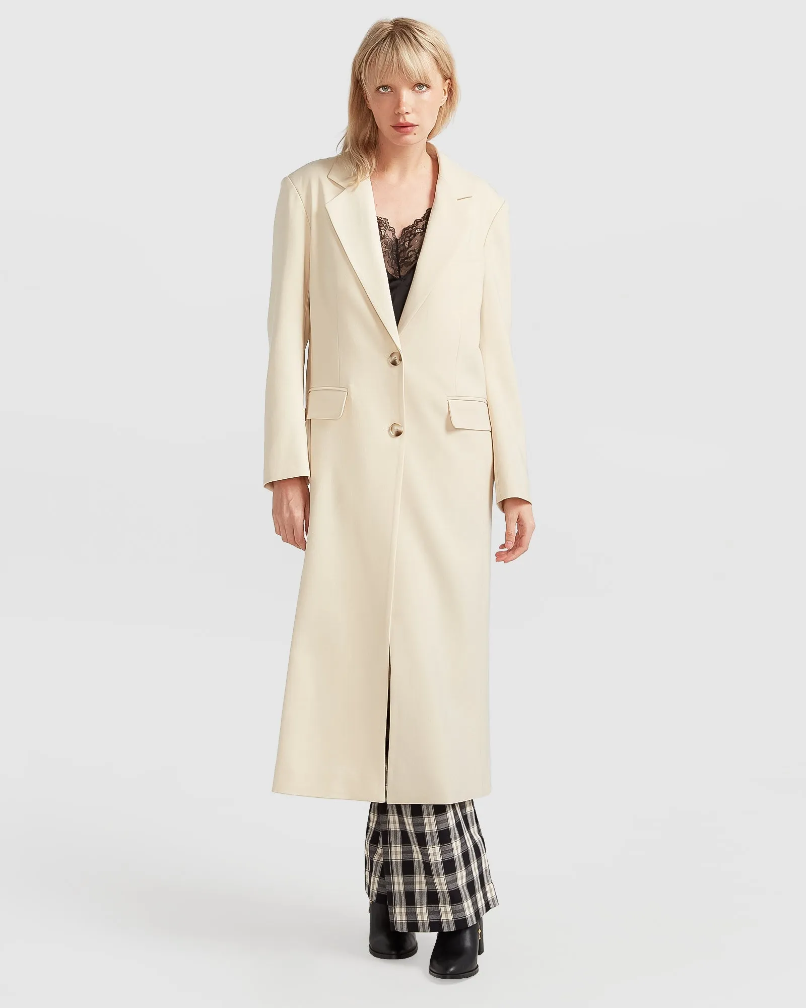 Transcendent Asymmetric Split Hem Coat - French Vanilla