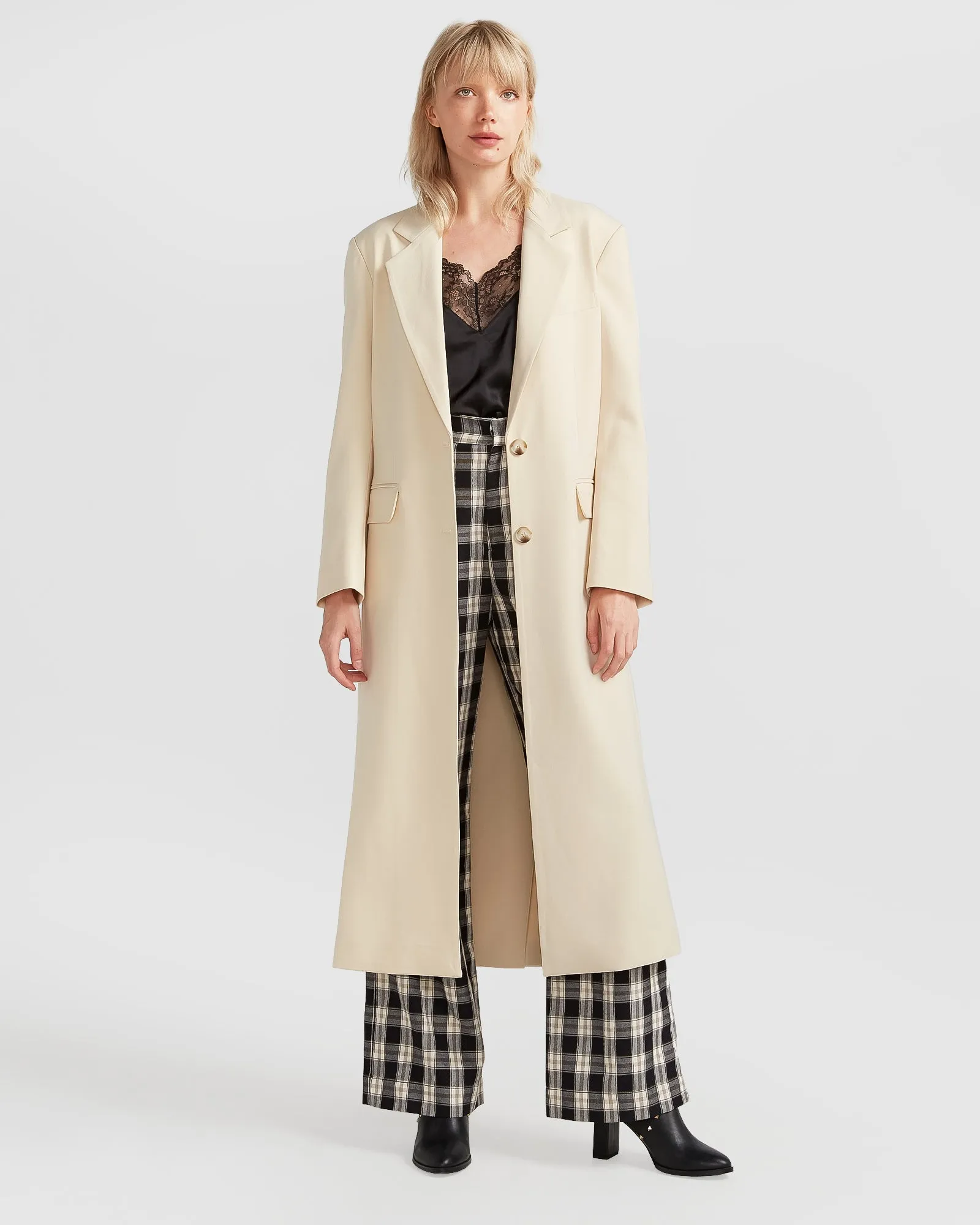 Transcendent Asymmetric Split Hem Coat - French Vanilla