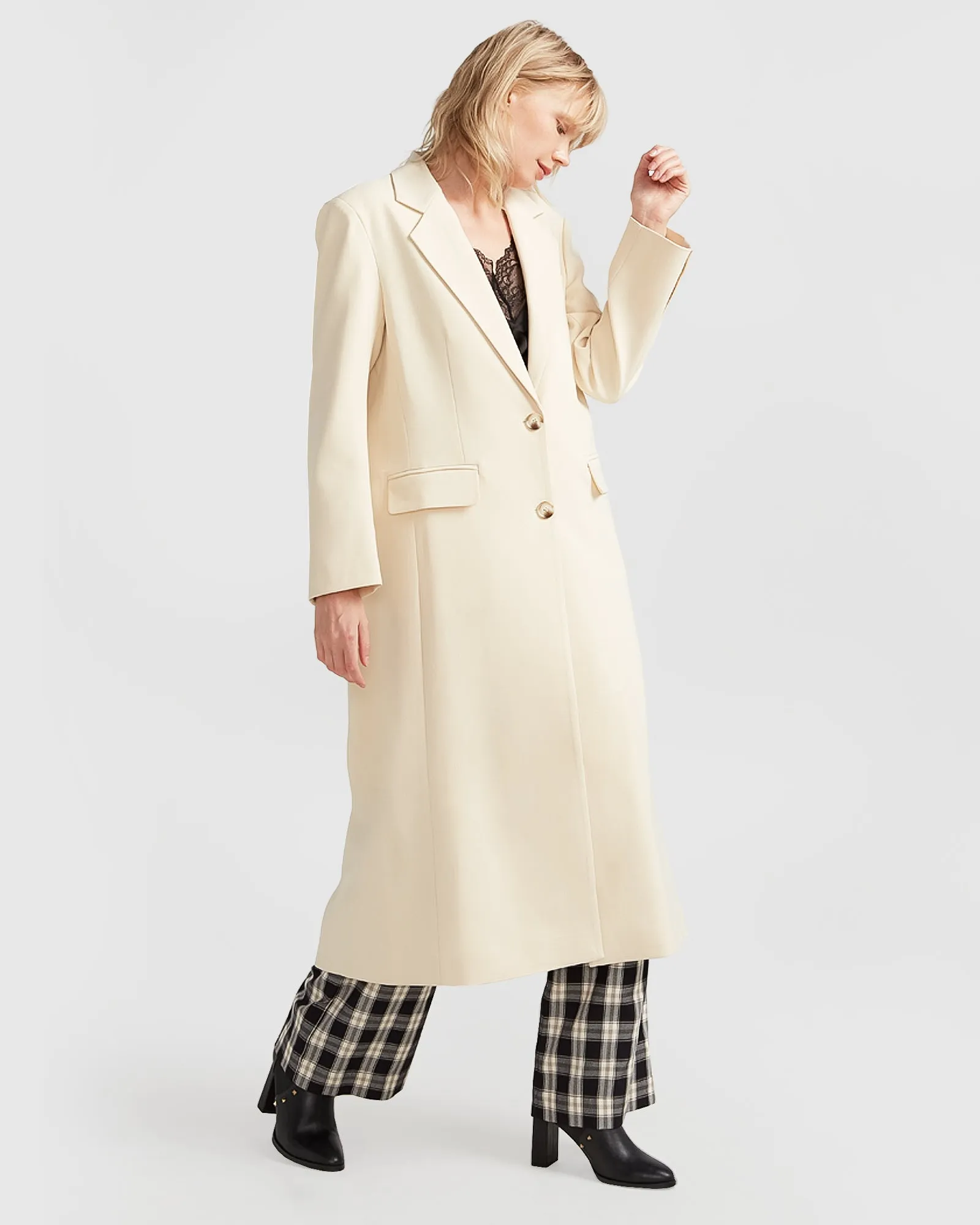 Transcendent Asymmetric Split Hem Coat - French Vanilla