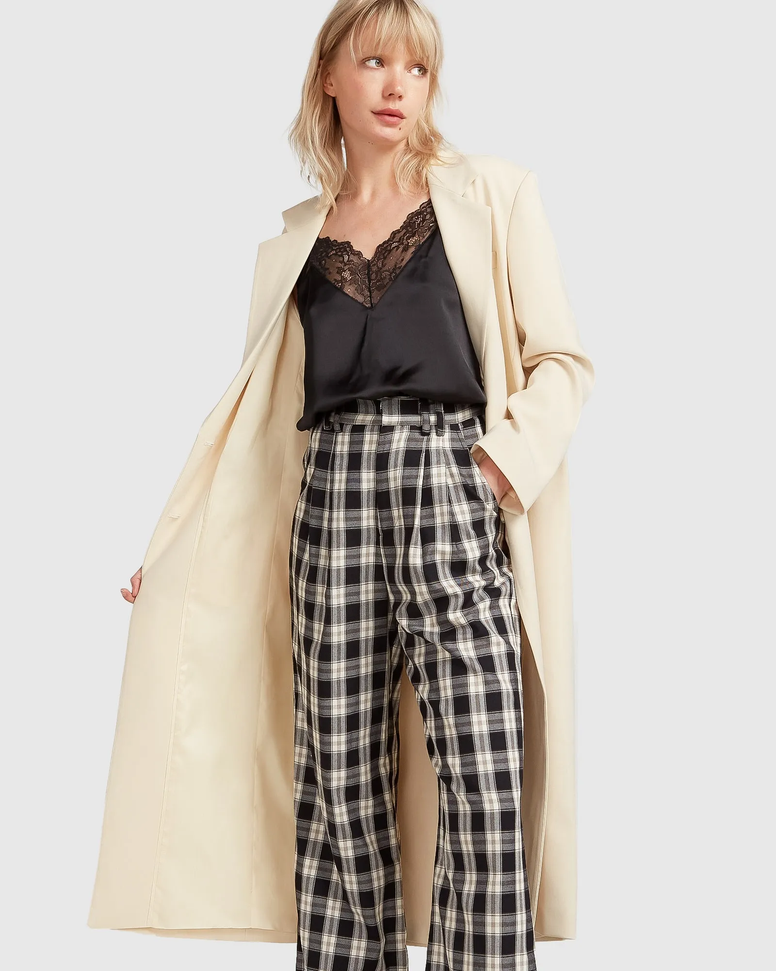 Transcendent Asymmetric Split Hem Coat - French Vanilla