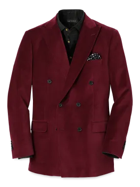 Velvet Double Breasted Peak Lapel Sport Coat - Wine