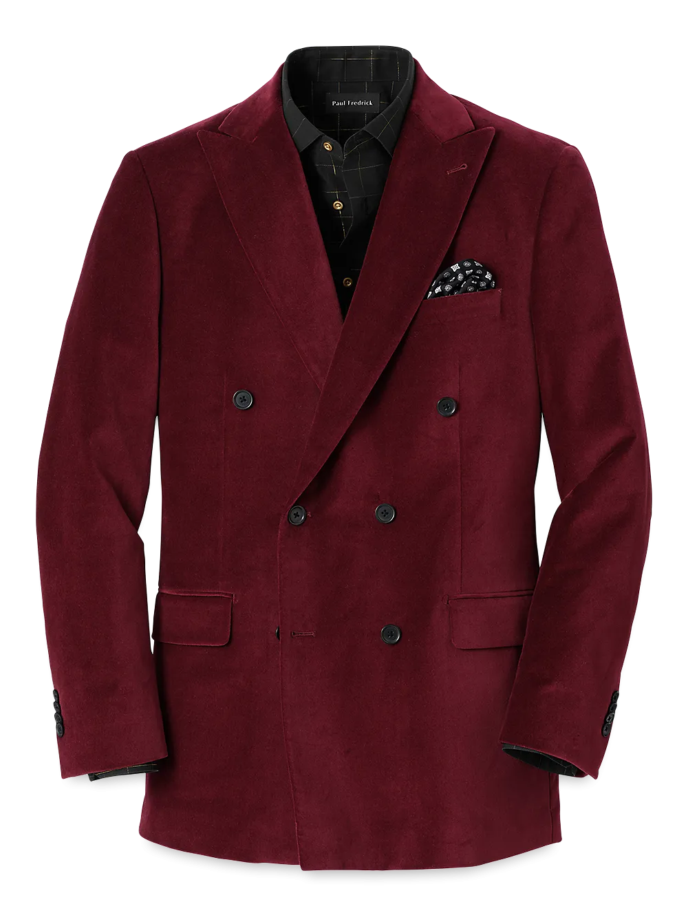 Velvet Double Breasted Peak Lapel Sport Coat - Wine