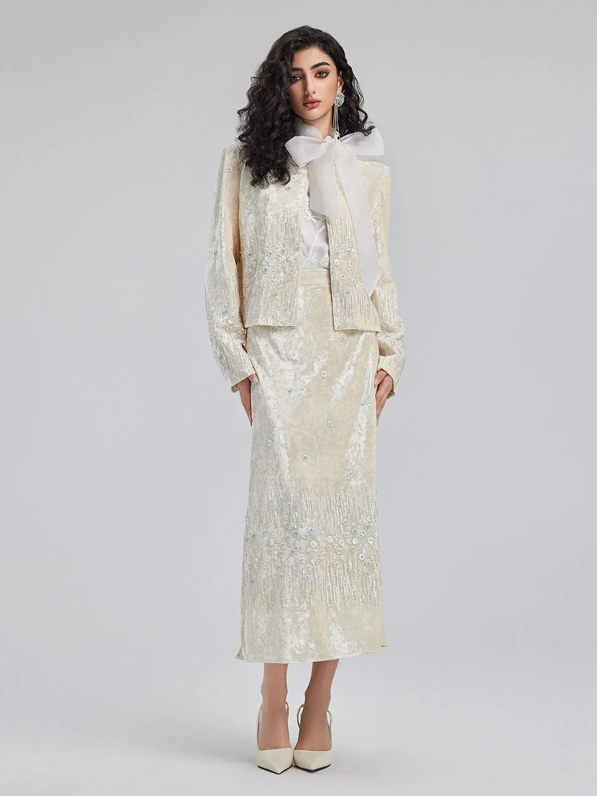 Velvet Sequin Beaded Embroidered Coat