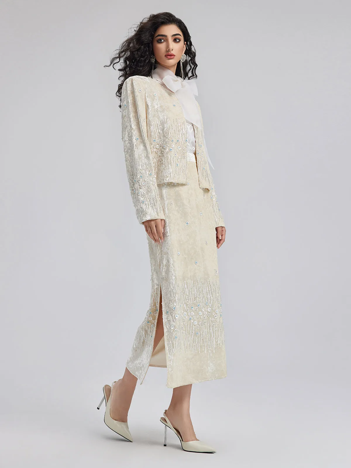 Velvet Sequin Beaded Embroidered Coat