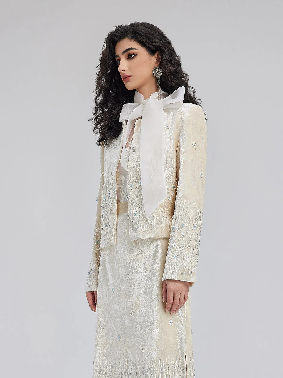 Velvet Sequin Beaded Embroidered Coat