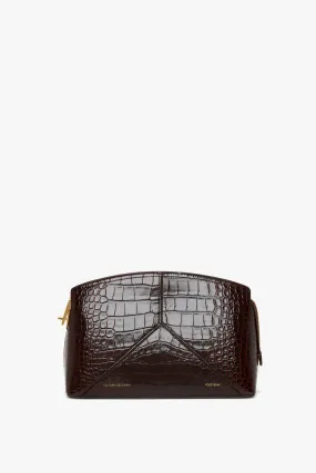 Victoria Clutch Bag In Dark Brown Croc Embossed Leather